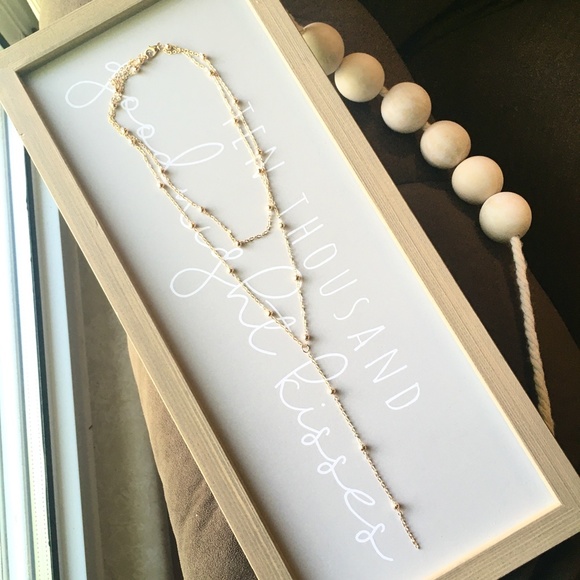 Drop Strand Beaded Layered Gold Choker Necklace - Picture 2 of 3